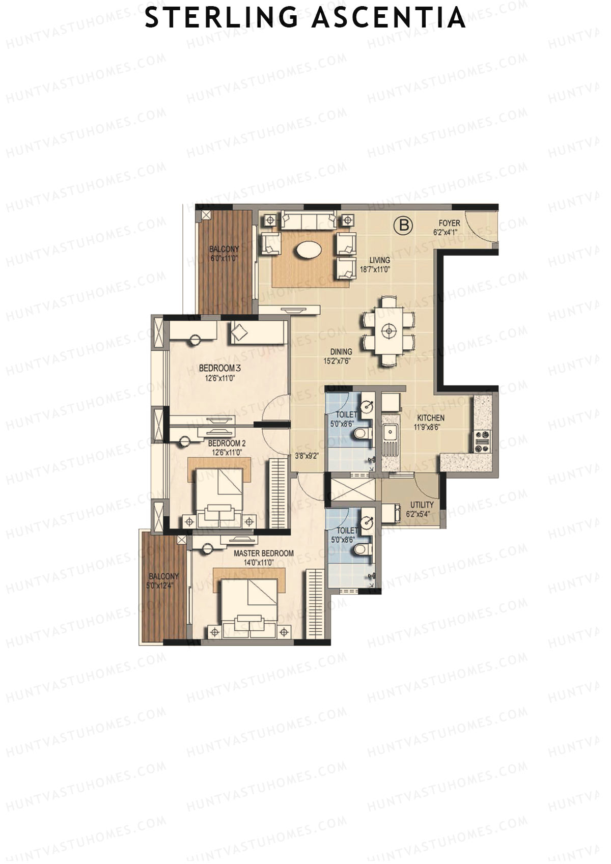 Sterling Ascentia Tower 6 Unit 6 (Type B) Floor Plan