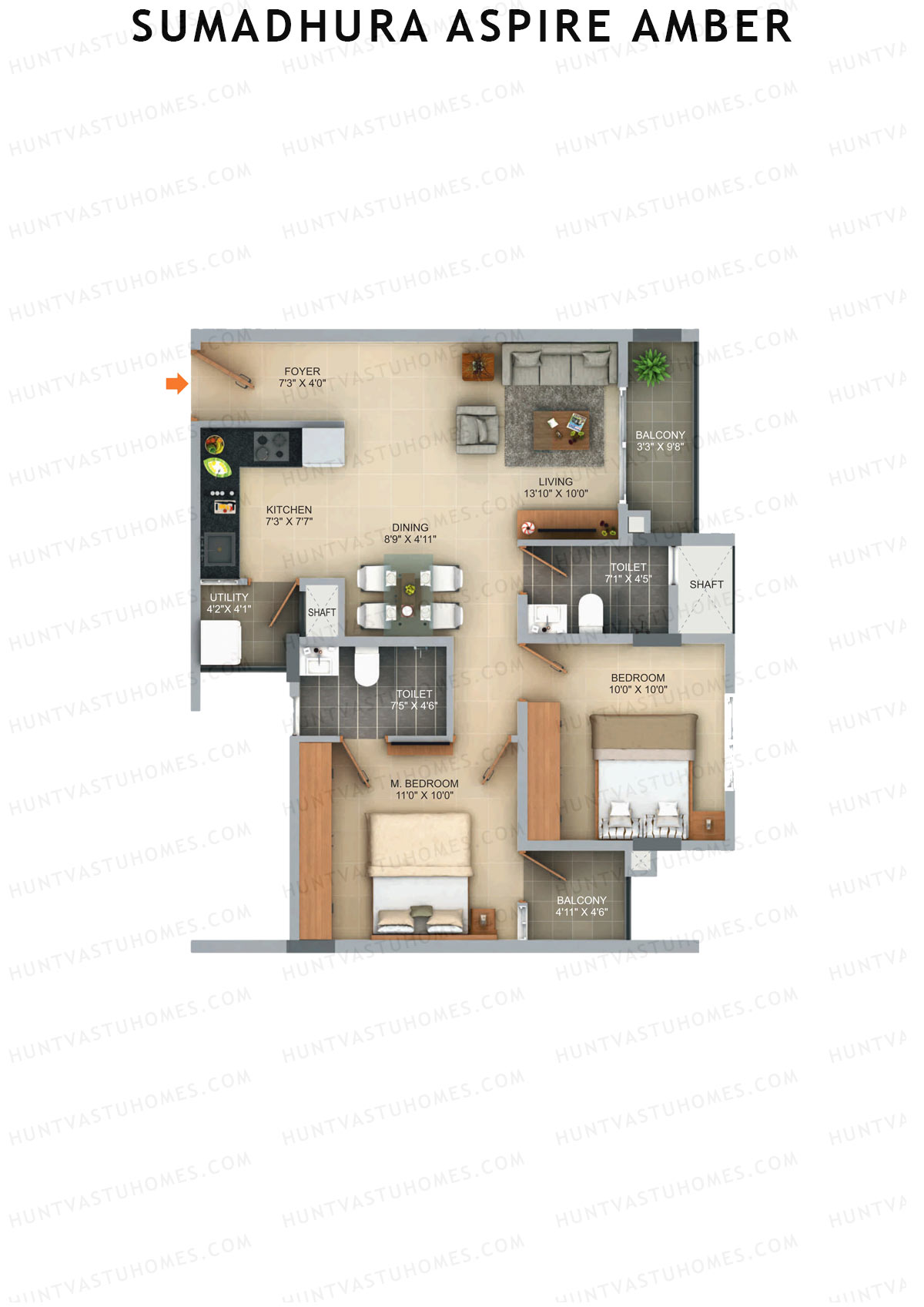 Sumadhura Aspire Amber Wing B Unit 1 (Type 8) Floor Plan