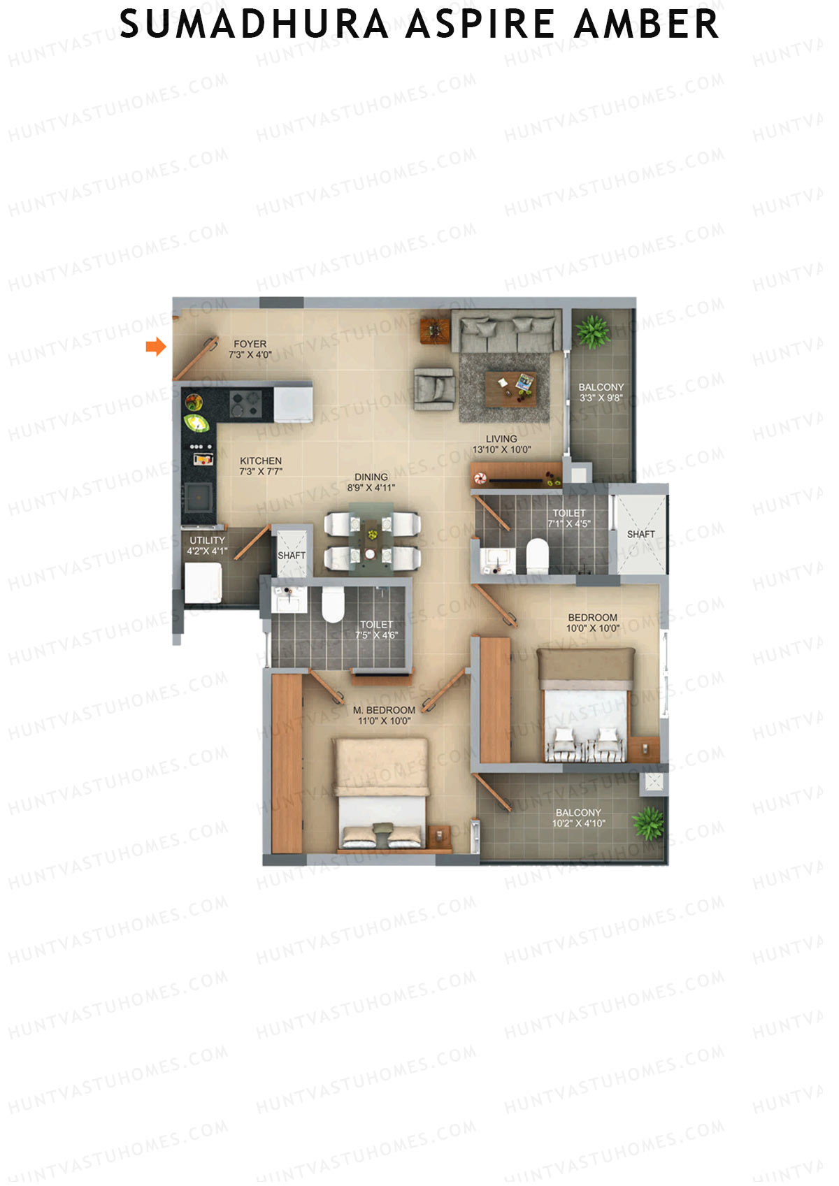 Sumadhura Aspire Amber Wing B Unit 3 (Type 9) Floor Plan