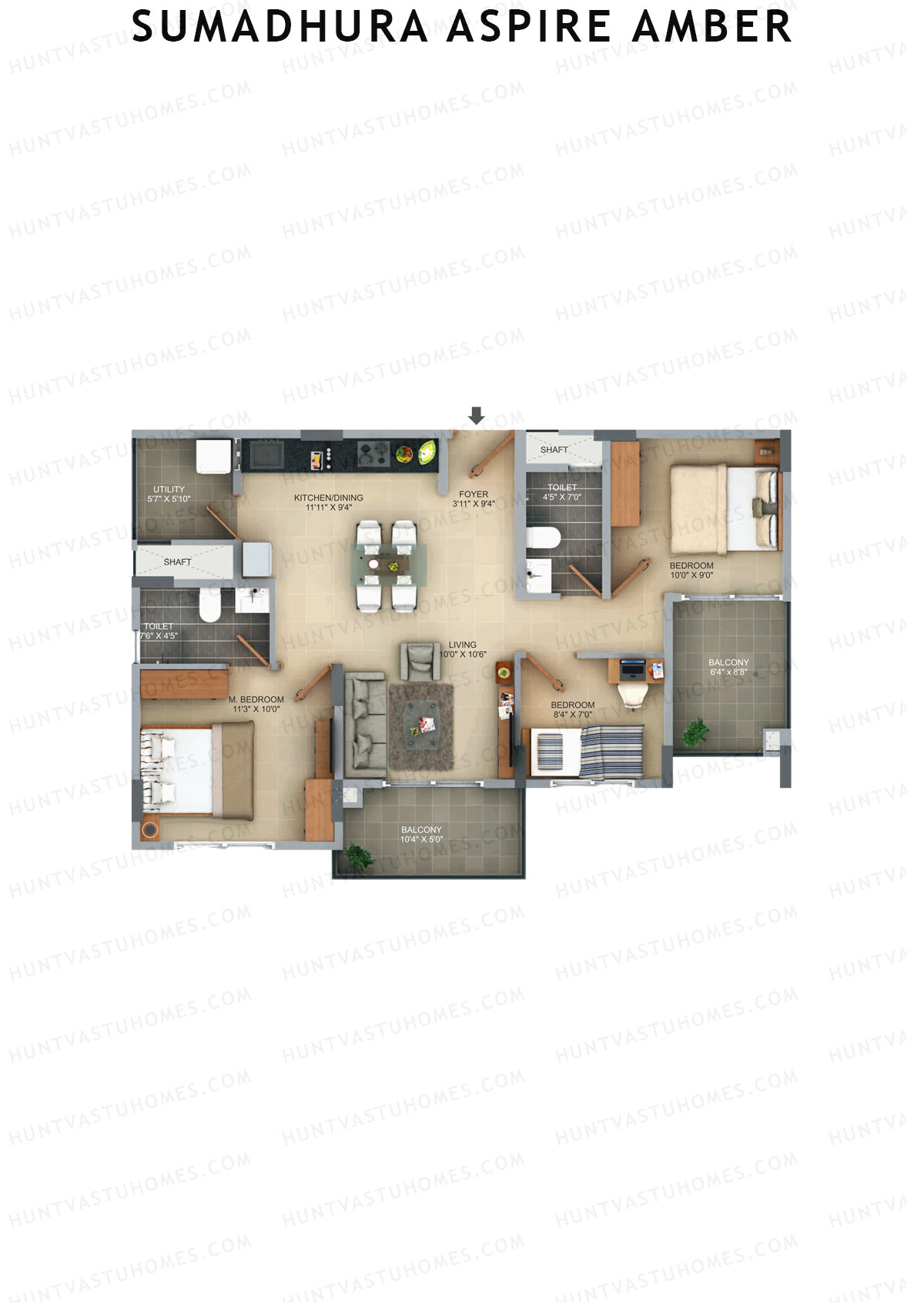 Sumadhura Aspire Amber Wing B Unit 5 (Type 1) Floor Plan