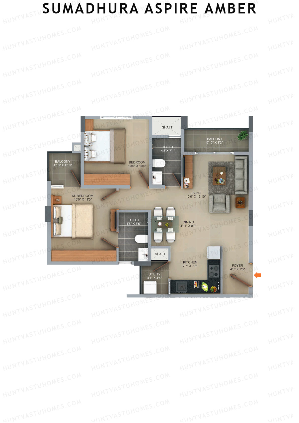 Sumadhura Aspire Amber Wing B Unit 8 (Type 1) Floor Plan