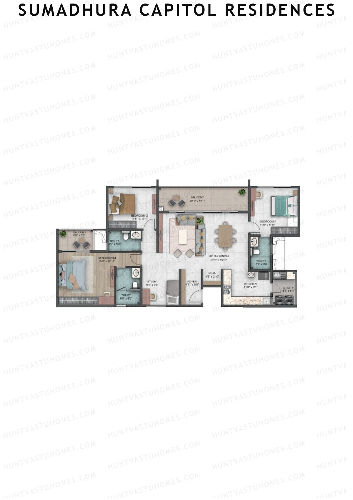 Sumadhura Capitol Residences B Pinnacle Unit 2 (Type 1) Floor Plan