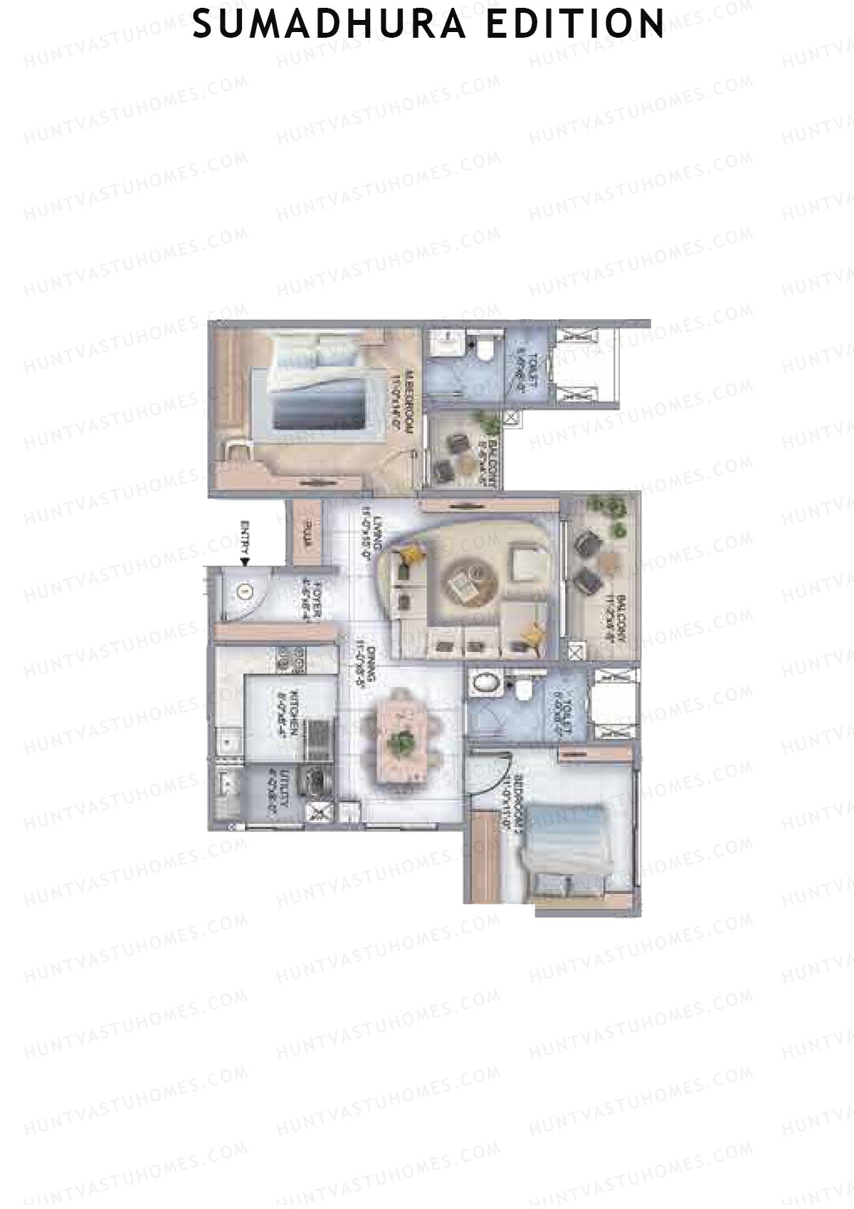 Sumadhura Edition, Wing A Ara, Unit 1, 2BHK, Super Area 1280   sq ft 
