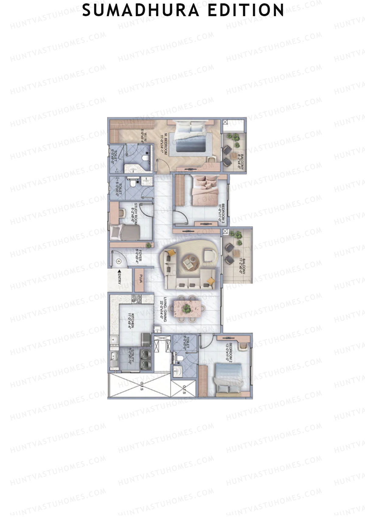 Sumadhura Edition, Wing A Ara, Unit 6, 3BHK, Super Area 2050   sq ft 