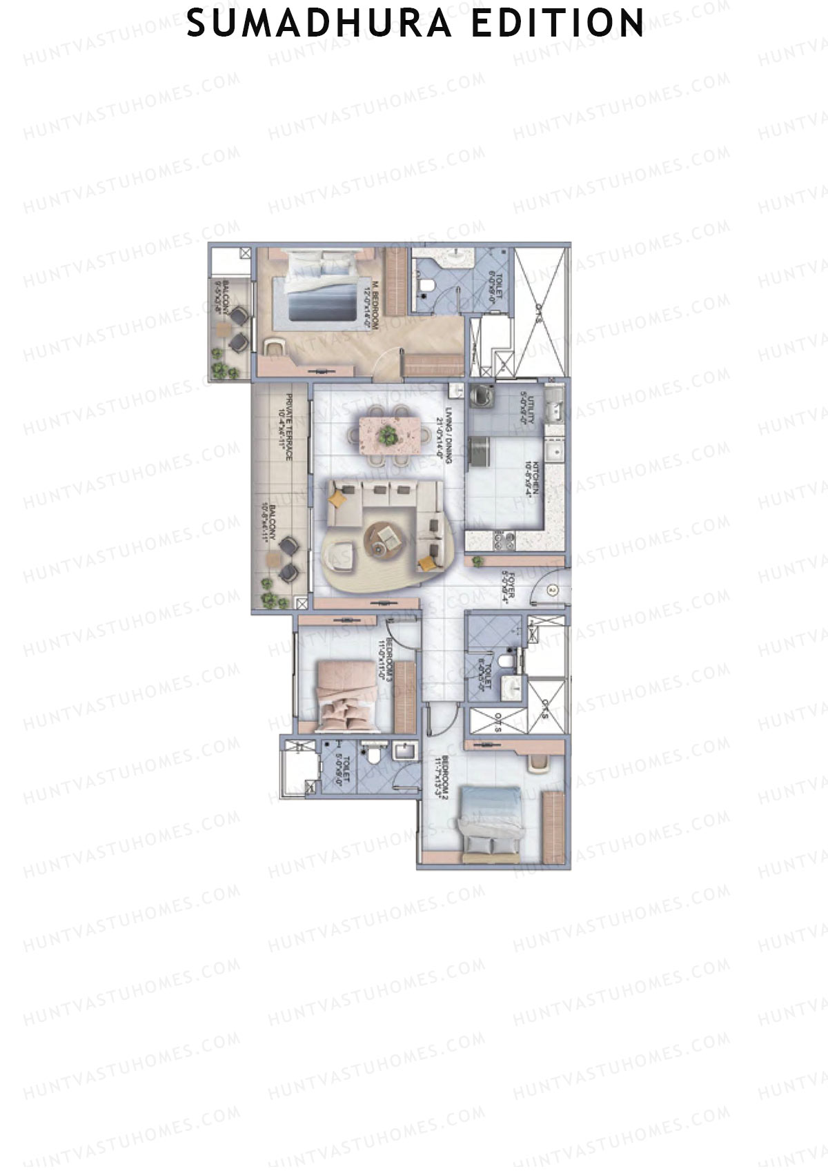 Sumadhura Edition, Wing B Aquila, Unit 2, 3BHK, Super Area 1900   sq ft 