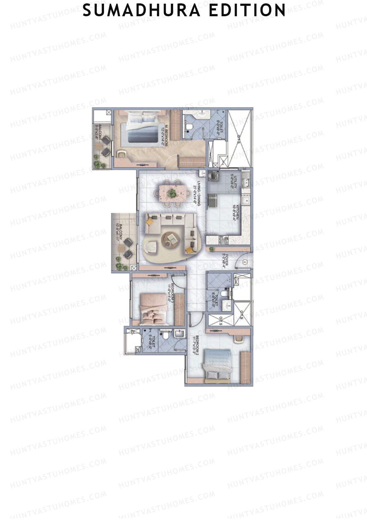 Sumadhura Edition, Wing B Aquila, Unit 2, 3BHK, Super Area 1865   sq ft 