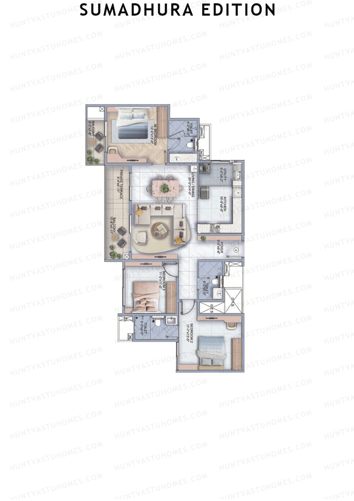 Sumadhura Edition, Wing B Aquila, Unit 4, 3BHK, Super Area 1810   sq ft 