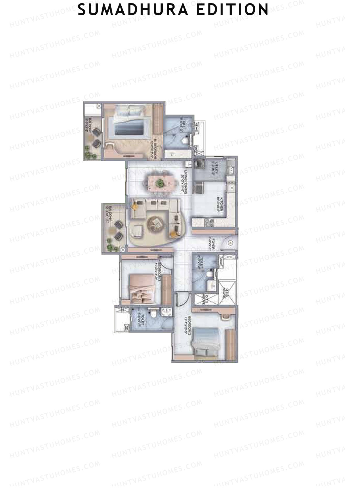 Sumadhura Edition, Wing B Aquila, Unit 4, 3BHK, Super Area 1780   sq ft 