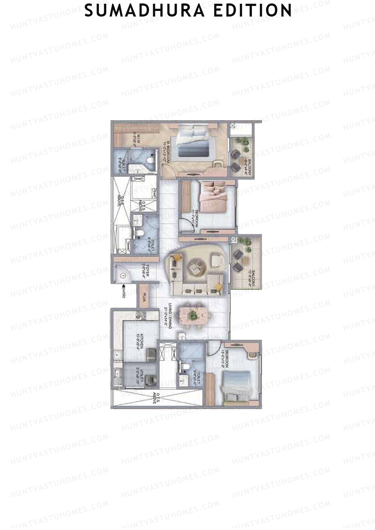 Sumadhura Edition, Wing B Aquila, Unit 7, 3BHK, Super Area 1880   sq ft 