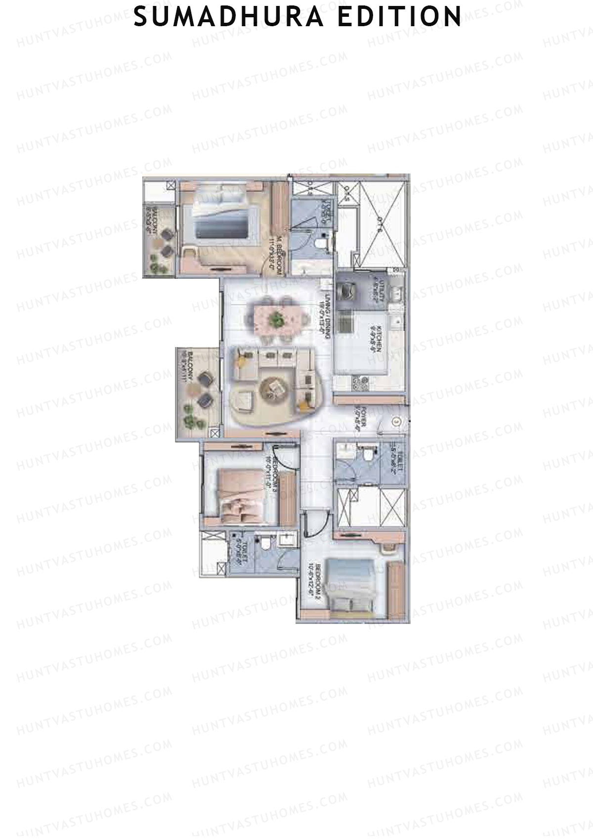 Sumadhura Edition, Wing C Carina, Unit 3, 3BHK, Super Area 1594   sq ft 