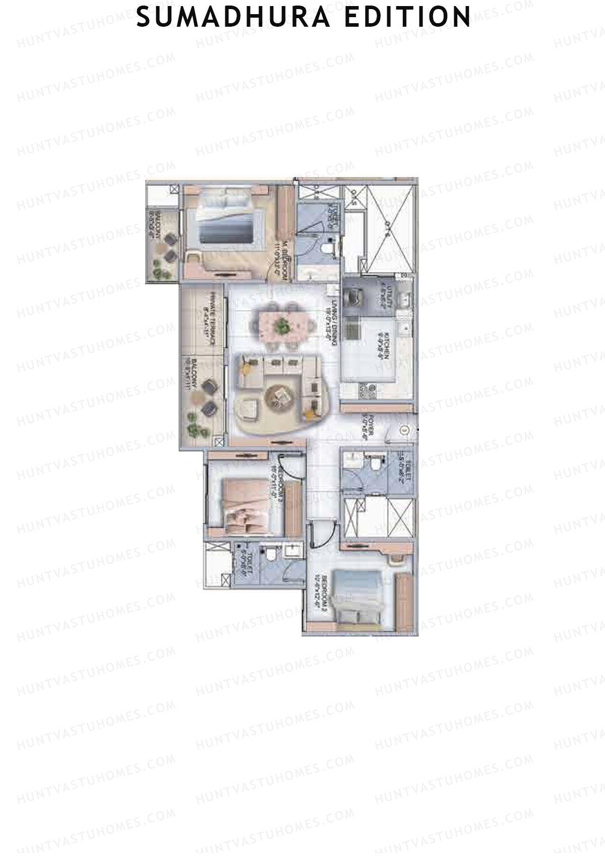 Sumadhura Edition, Wing C Carina, Unit 3, 3BHK, Super Area 1620   sq ft 