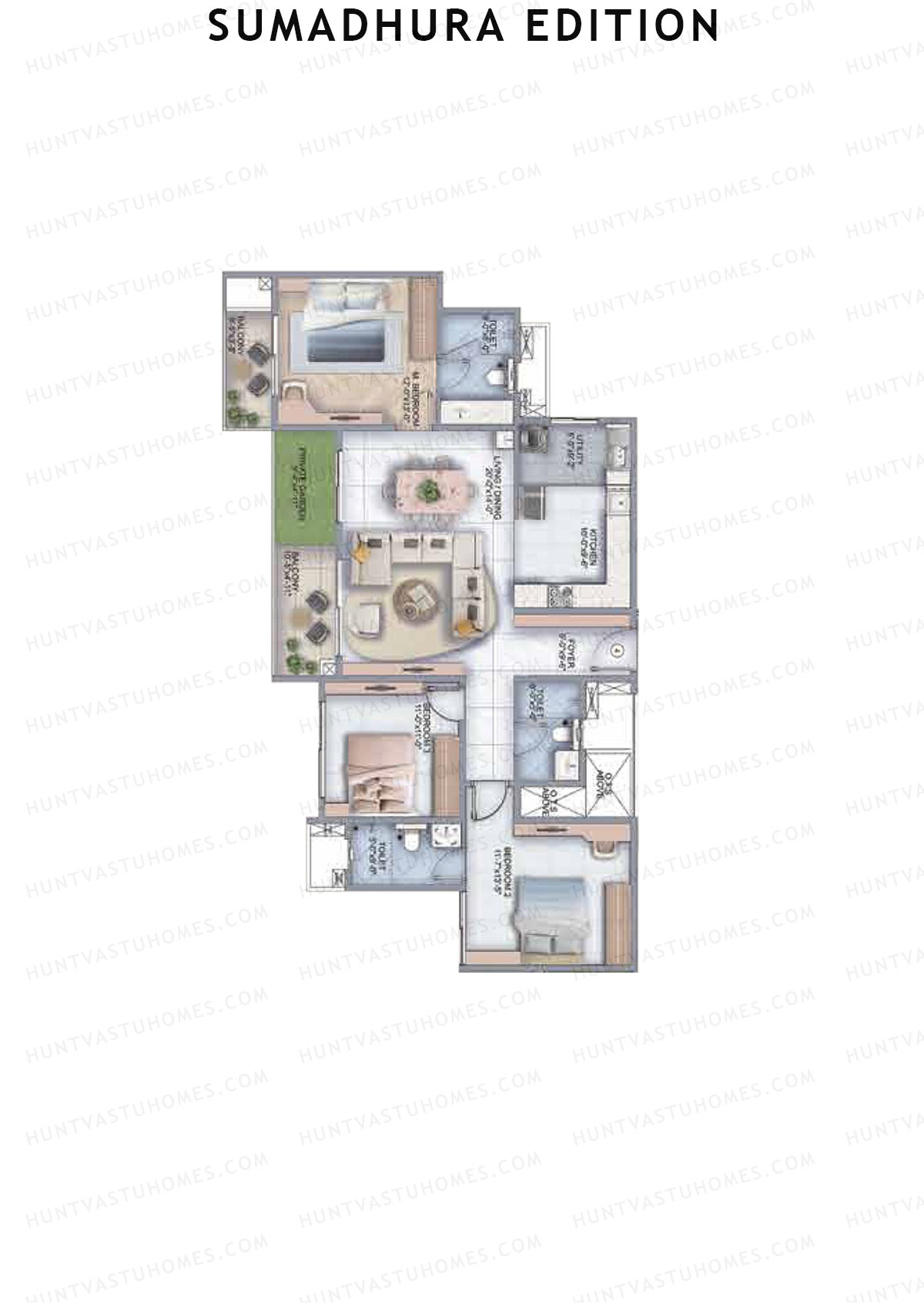 Sumadhura Edition, Wing C Carina, Unit 4, 3BHK, Super Area 1810   sq ft 