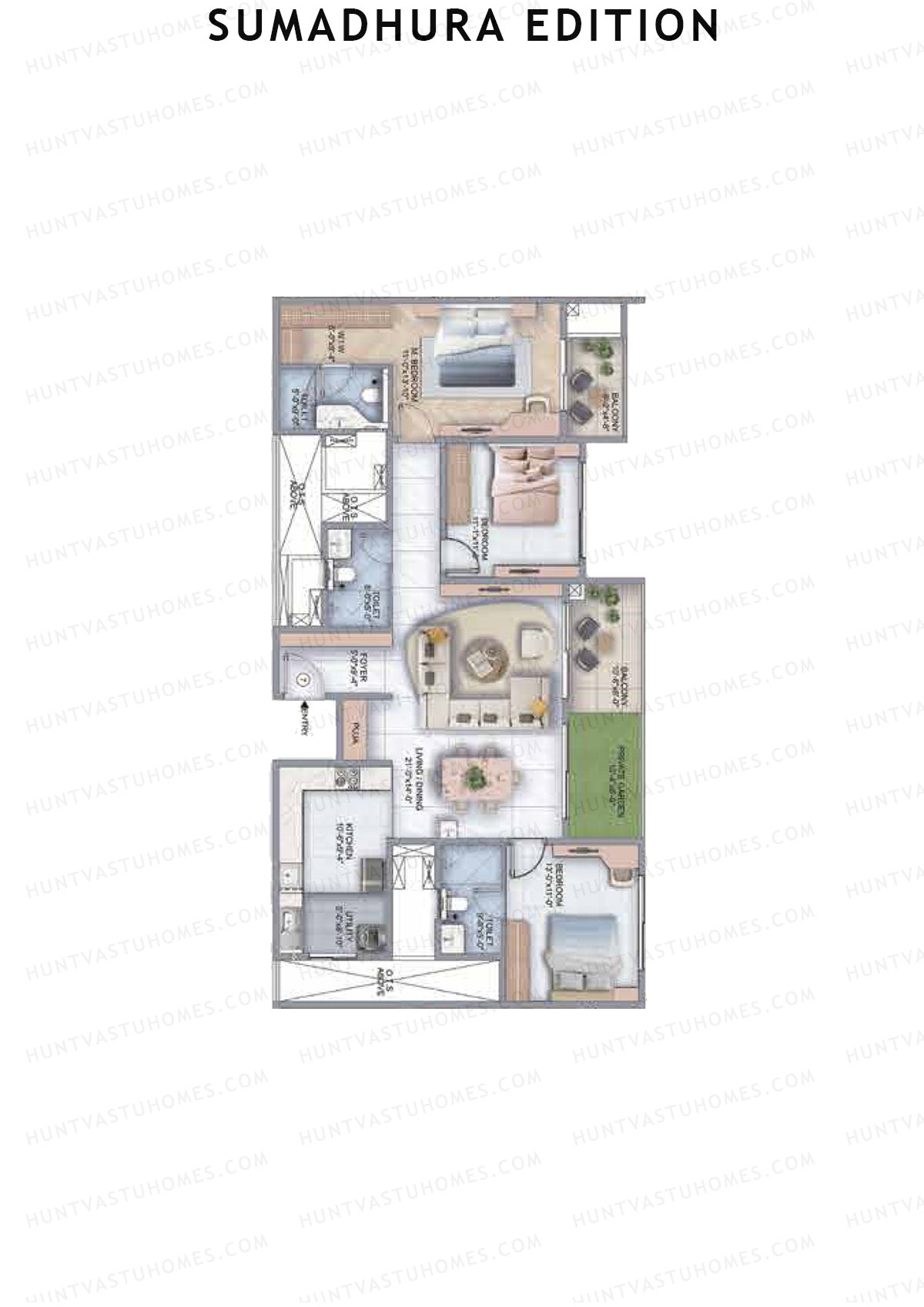 Sumadhura Edition, Wing C Carina, Unit 7, 3BHK, Super Area 1920   sq ft 