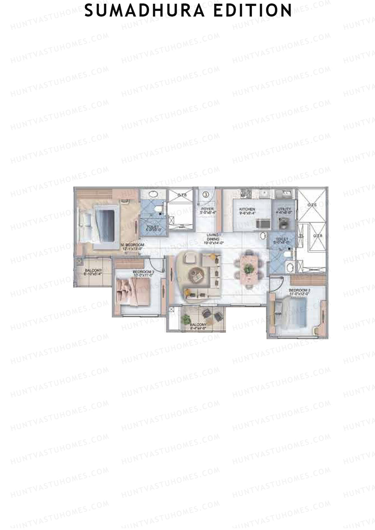 Sumadhura Edition, Wing I Orion, Unit 3, 3BHK, Super Area 1522   sq ft 