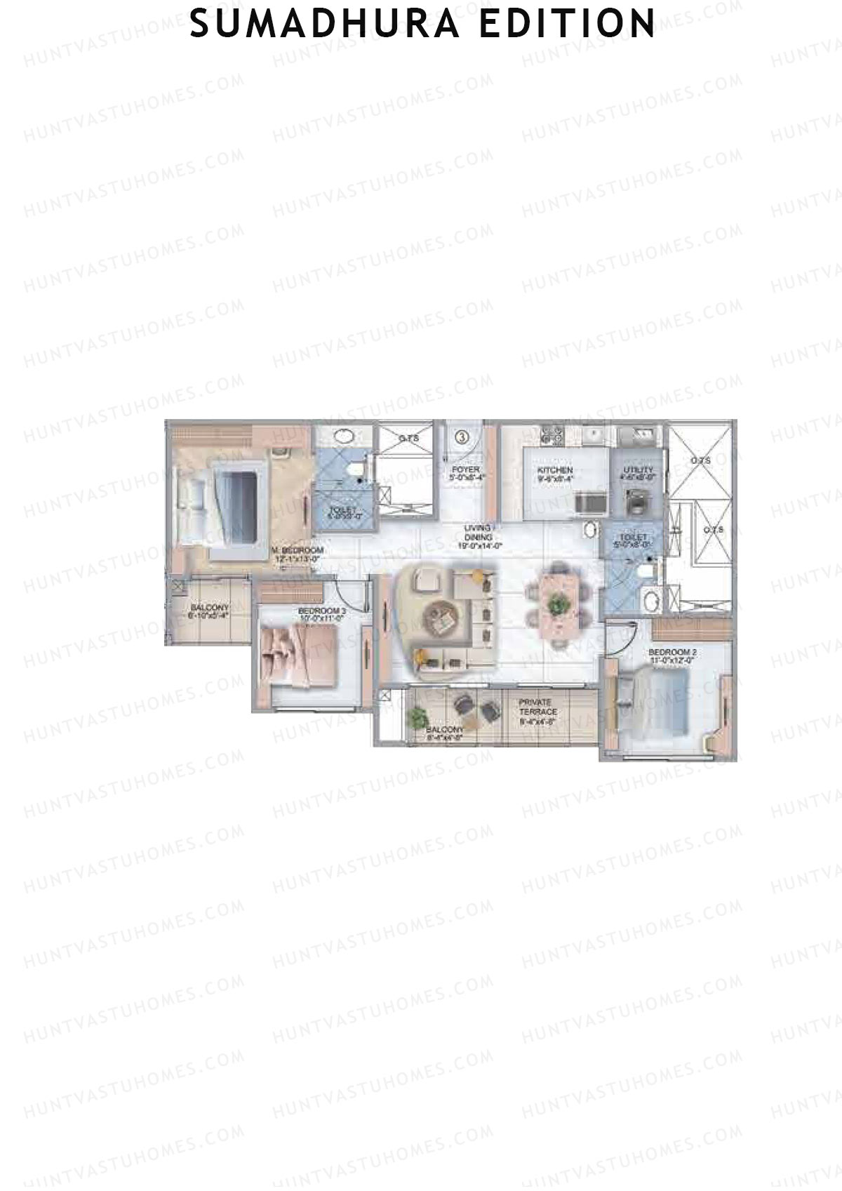 Sumadhura Edition, Wing I Orion, Unit 3, 3BHK, Super Area 1550   sq ft 