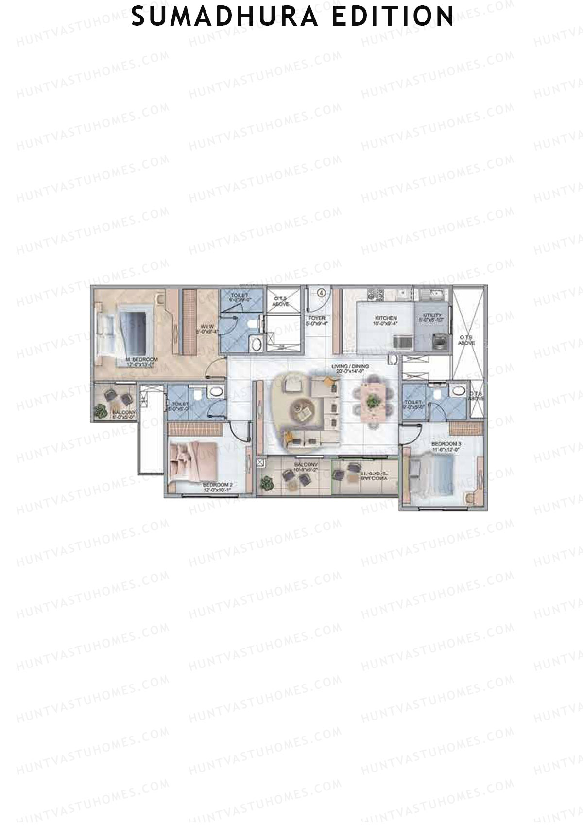 Sumadhura Edition, Wing I Orion, Unit 4, 3BHK, Super Area 1855   sq ft 