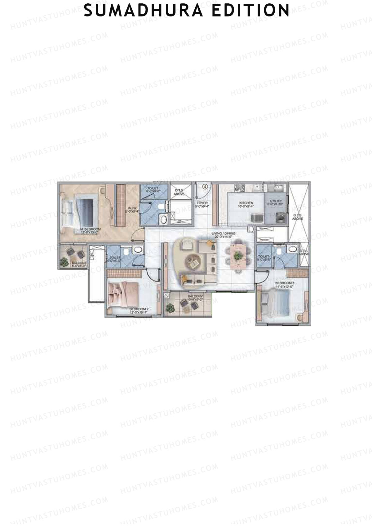 Sumadhura Edition, Wing I Orion, Unit 4, 3BHK, Super Area 1825   sq ft 