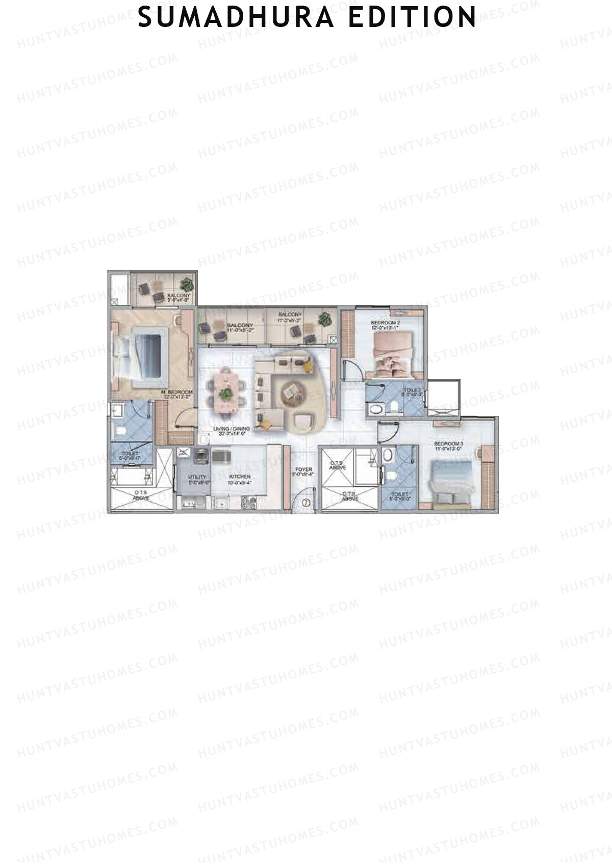 Sumadhura Edition, Wing I Orion, Unit 7, 3BHK, Super Area 1875   sq ft 