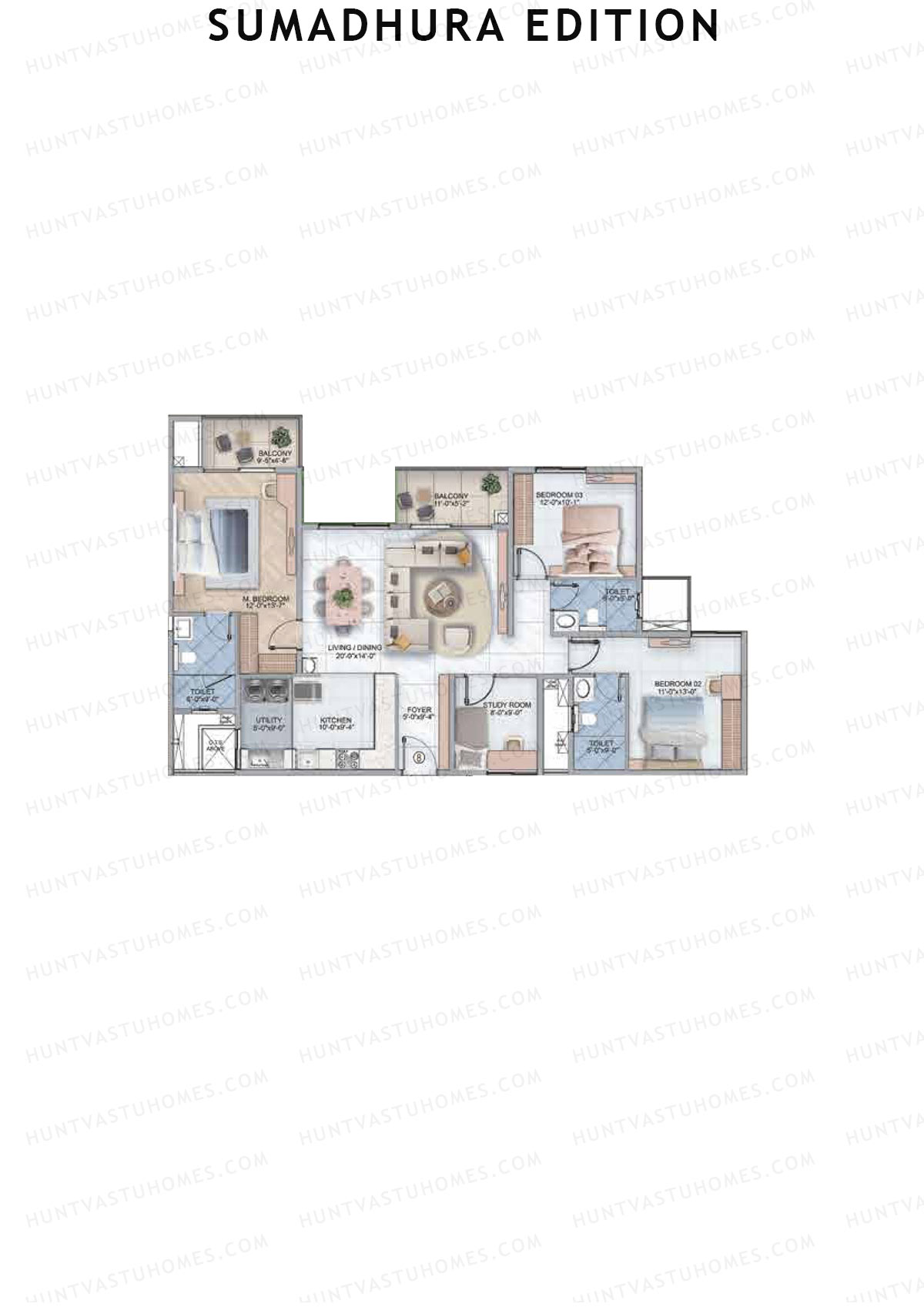 Sumadhura Edition, Wing I Orion, Unit 8, 3BHK, Super Area 1960   sq ft 