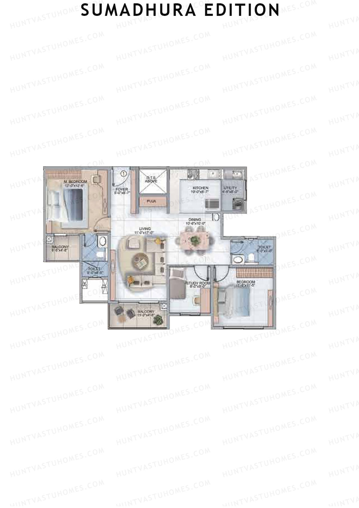 Sumadhura Edition, Wing J Tucana, Unit 1, 2BHK, Super Area 1525   sq ft 