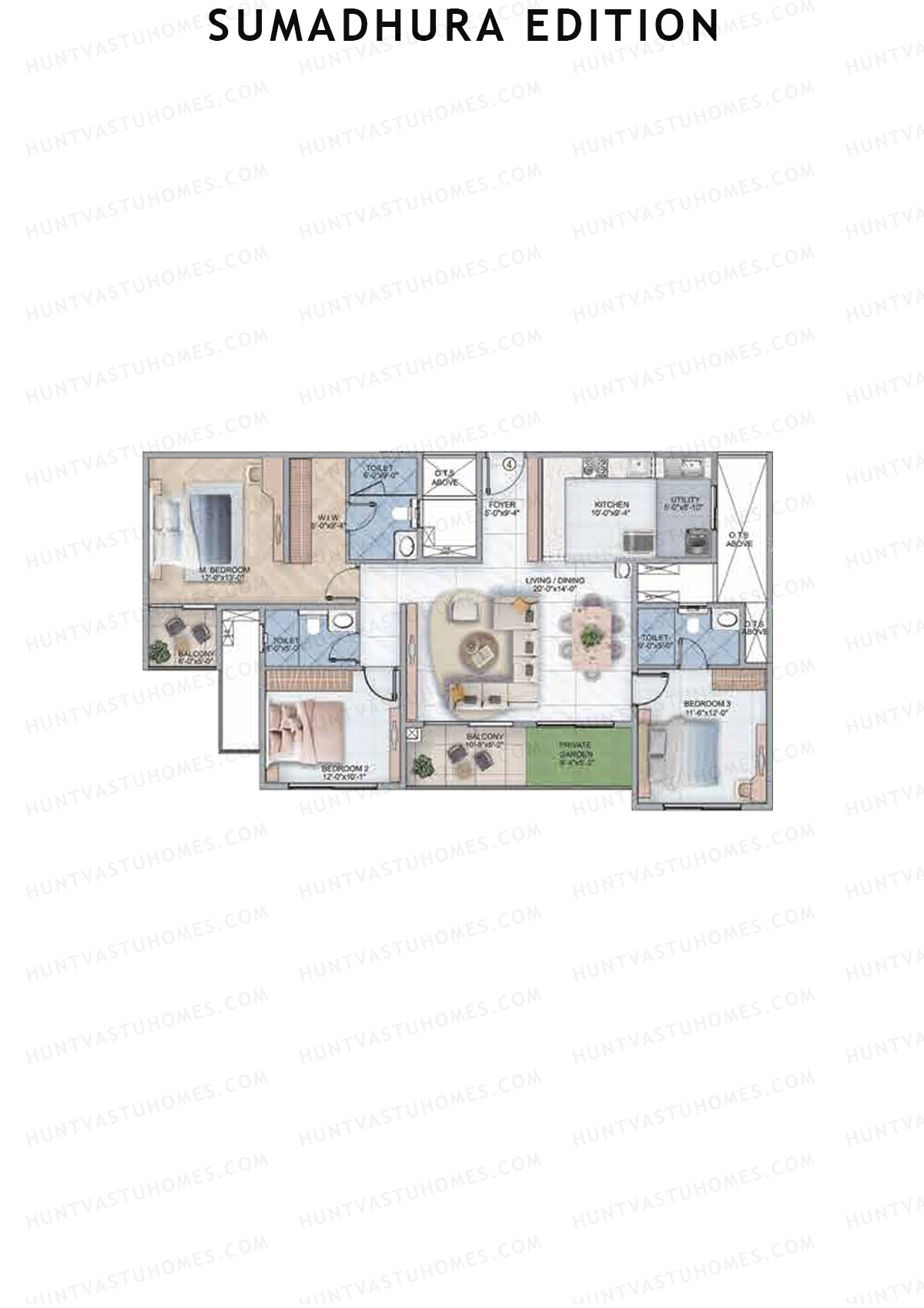 Sumadhura Edition, Wing J Tucana, Unit 4, 3BHK, Super Area 1855   sq ft 