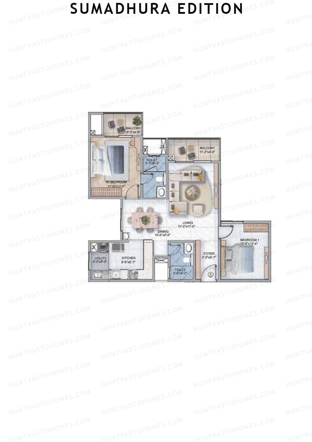 Sumadhura Edition, Wing K Vela, Unit 5, 2BHK, Super Area 1360   sq ft 