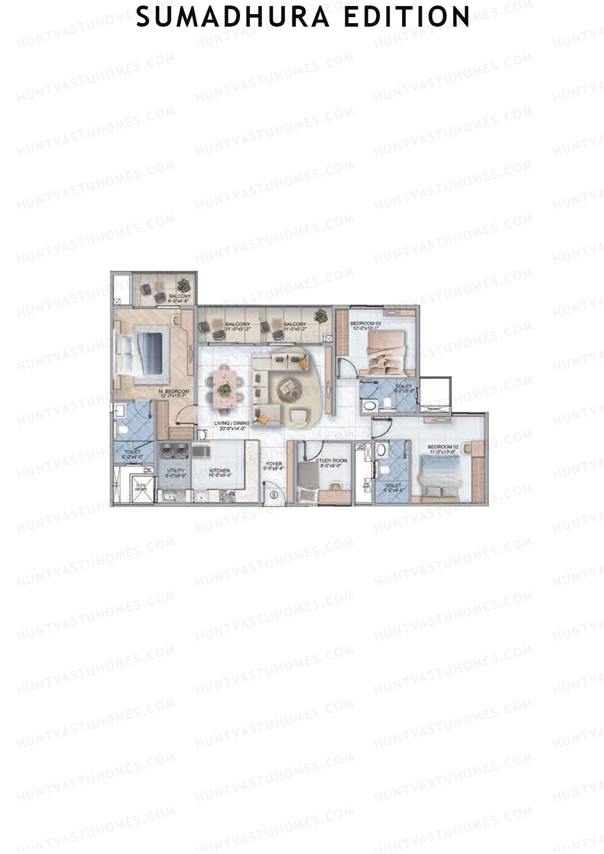 Sumadhura Edition, Wing K Vela, Unit 8, 3BHK, Super Area 1990   sq ft 