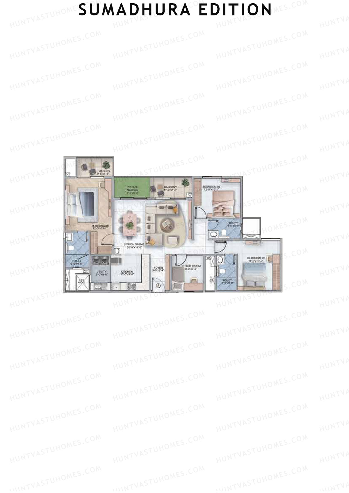 Sumadhura Edition, Wing K Vela, Unit 8, 3BHK, Super Area 1990   sq ft 