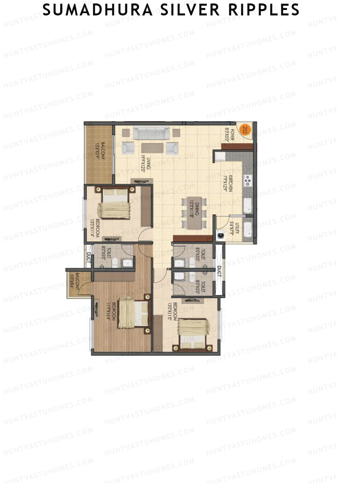 Sumadhura Silver Ripples, Block A, Unit 2, 3BHK, Super Area 1805   sq ft 
