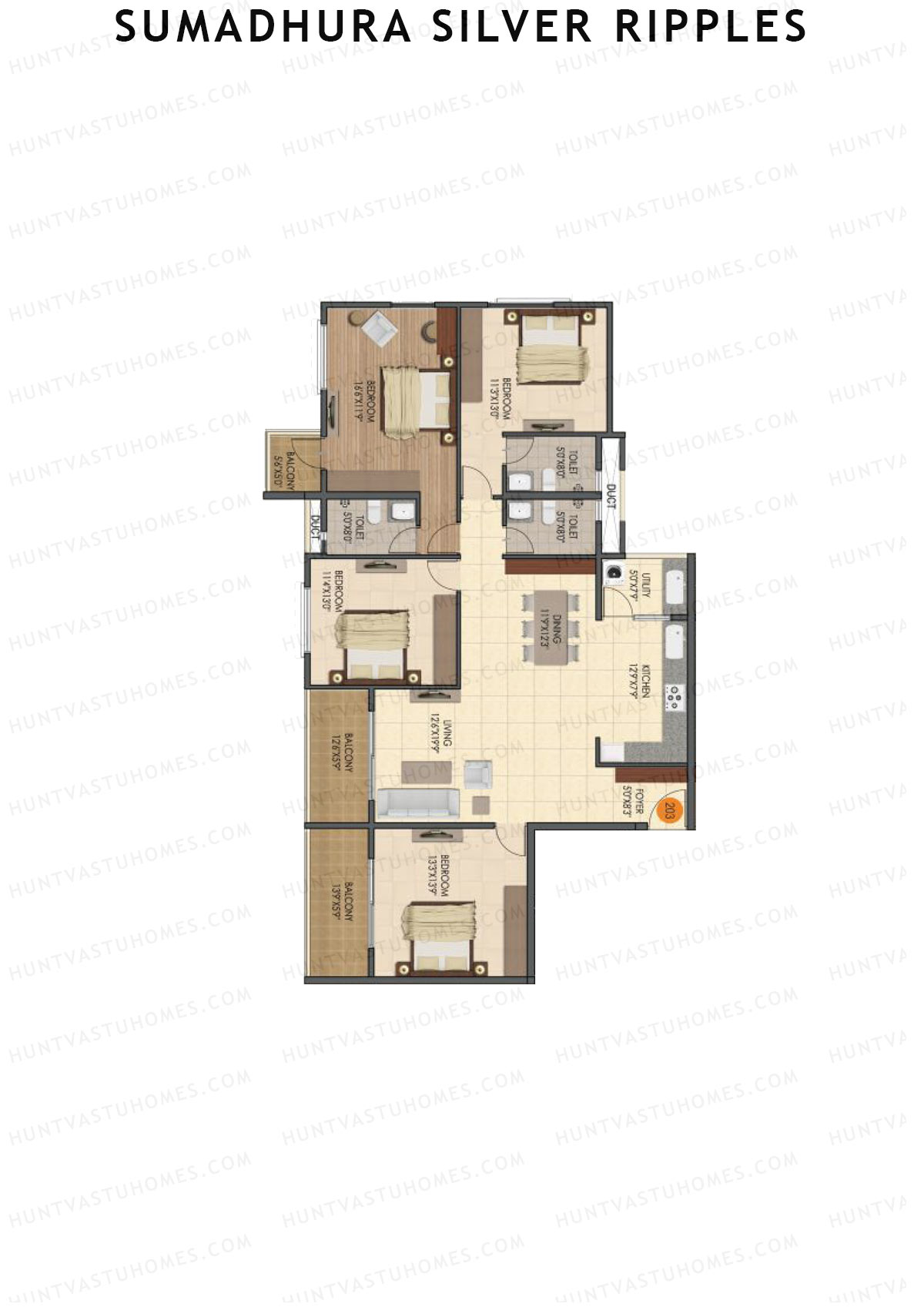 Sumadhura Silver Ripples, Block A, Unit 3, 4BHK, Super Area 2150   sq ft 