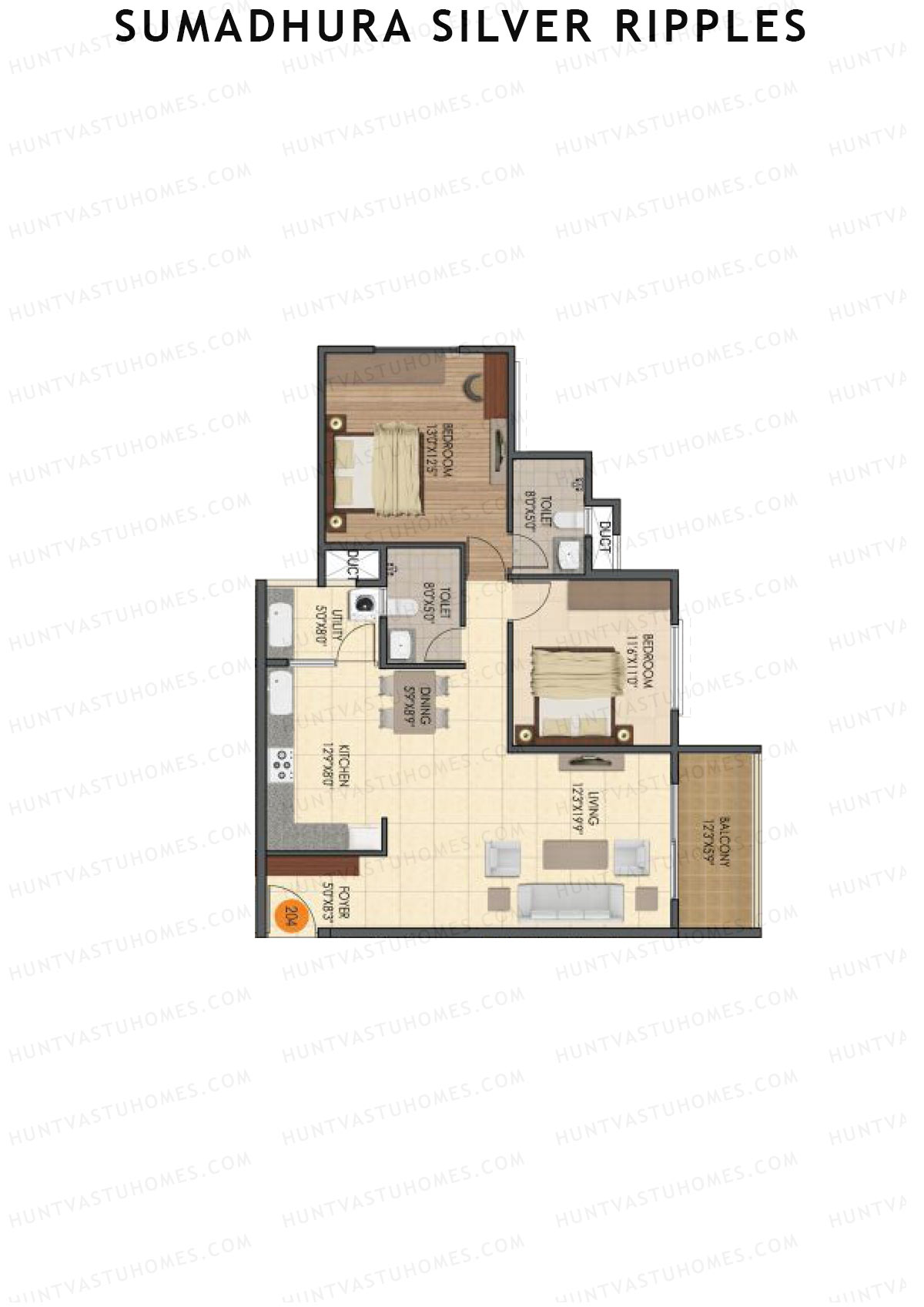 Sumadhura Silver Ripples, Block A, Unit 4, 2BHK, Super Area 1300   sq ft 