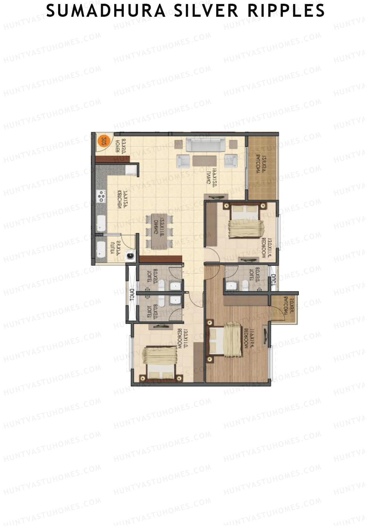 Sumadhura Silver Ripples, Block B, Unit 1, 3BHK, Super Area 1805   sq ft 