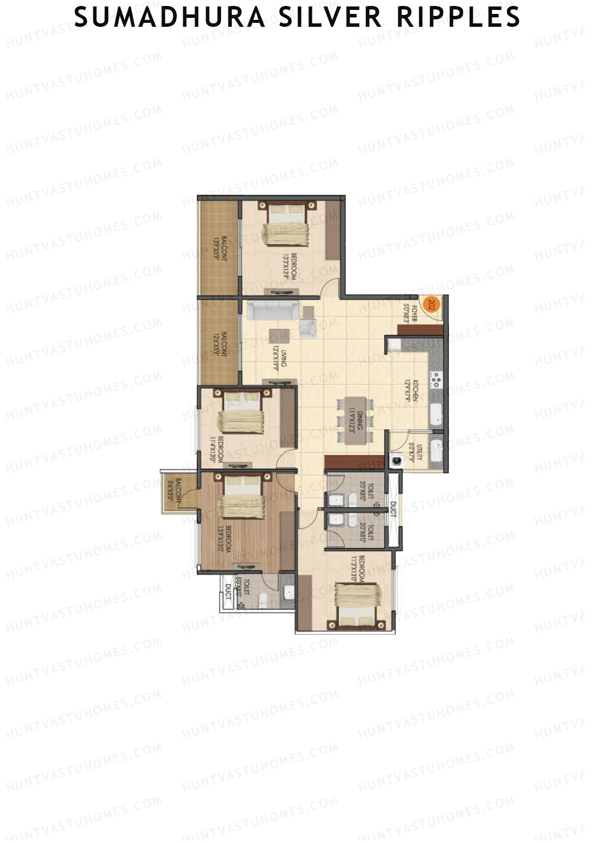 Sumadhura Silver Ripples, Block B, Unit 2, 4BHK, Super Area 2155   sq ft 