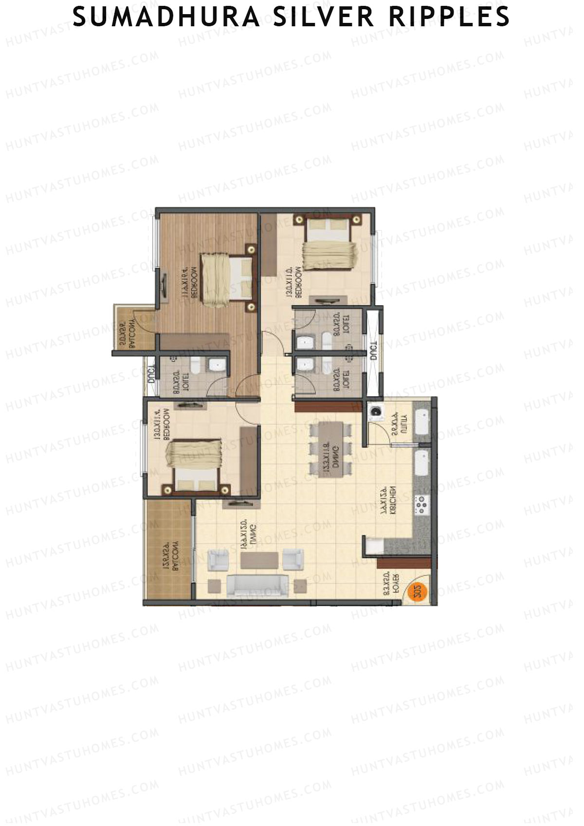 Sumadhura Silver Ripples, Block B, Unit 3, 3BHK, Super Area 1805   sq ft 