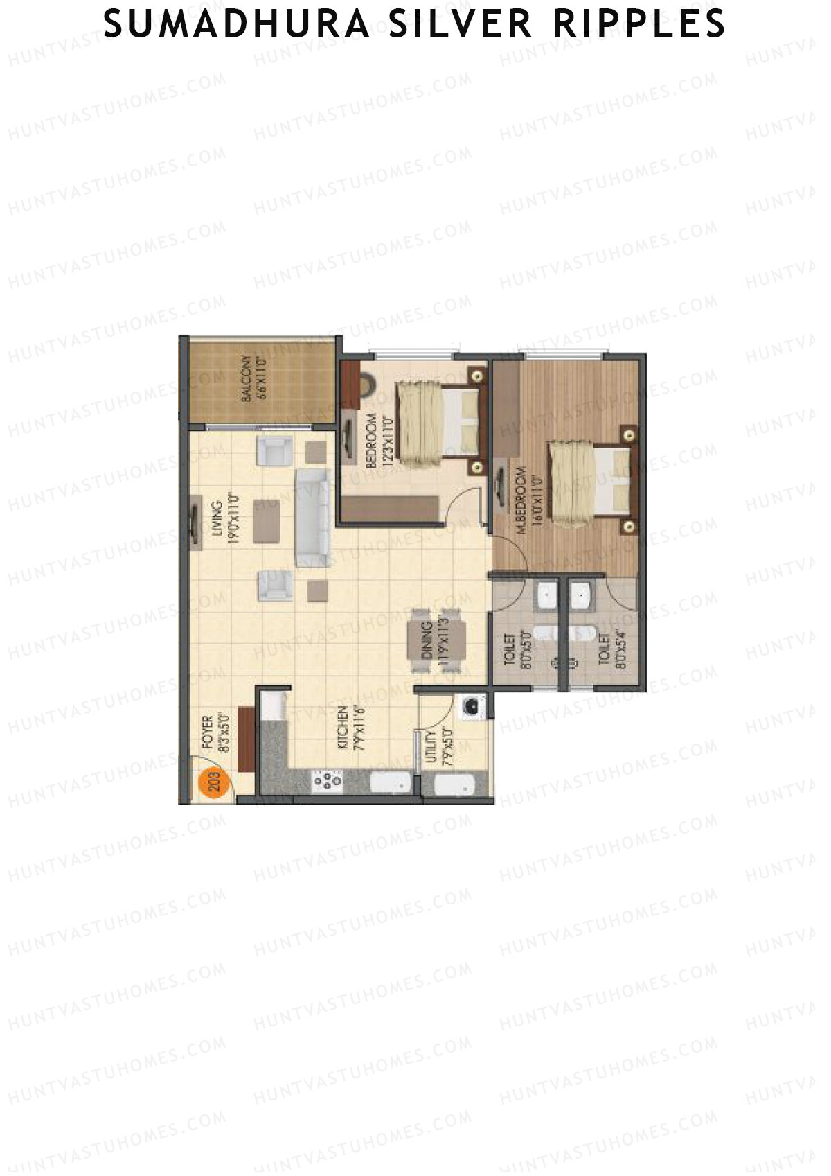 Sumadhura Silver Ripples, Block C, Unit 1, 2BHK, Super Area 1340   sq ft 