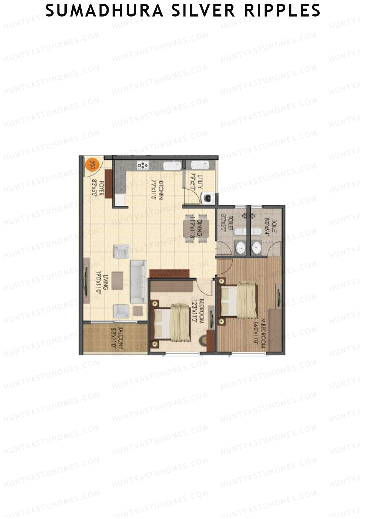 Sumadhura Silver Ripples, Block E, Unit 2, 2BHK, Super Area 1320   sq ft 