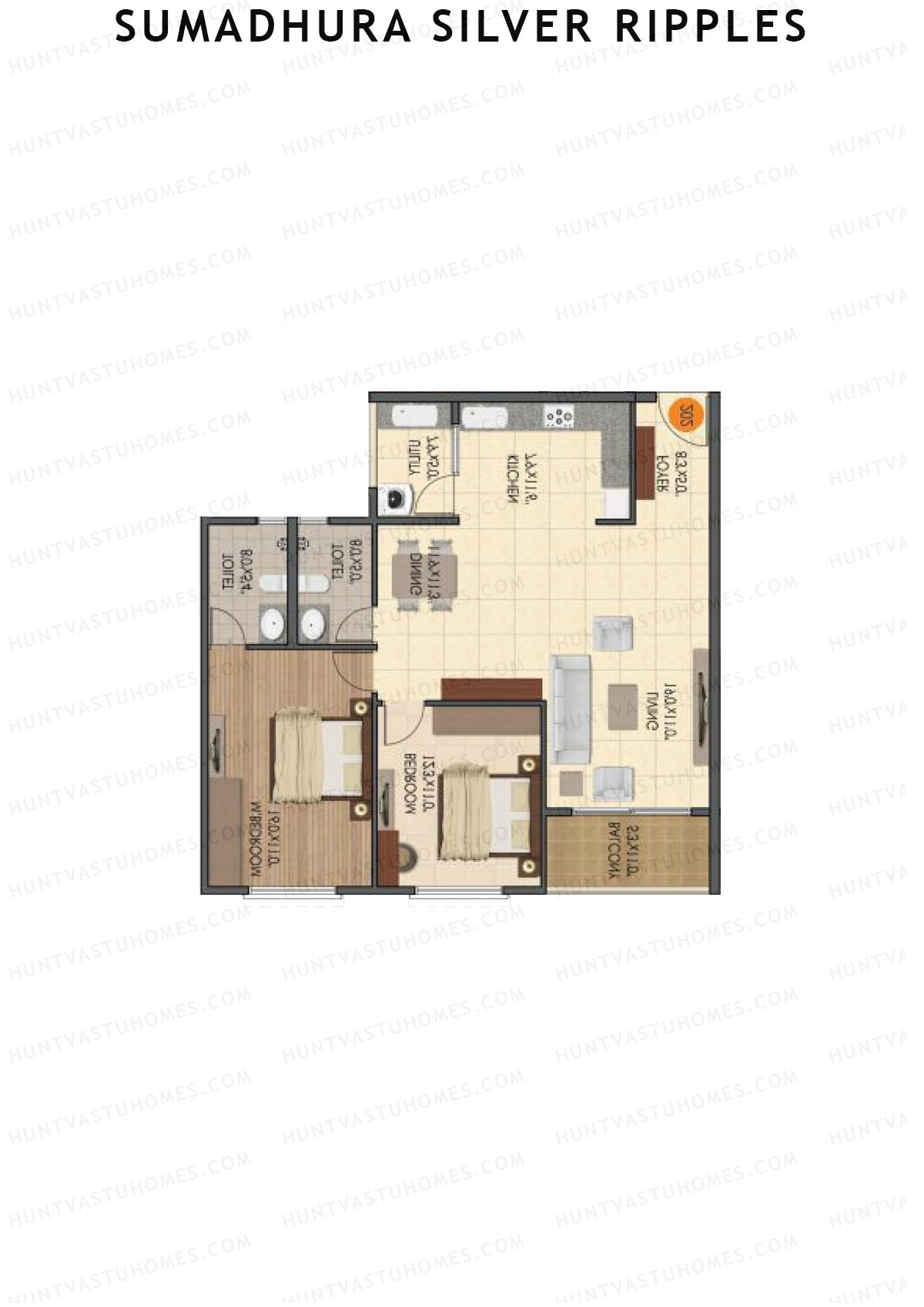 Sumadhura Silver Ripples, Block E, Unit 3, 2BHK, Super Area 1320   sq ft 