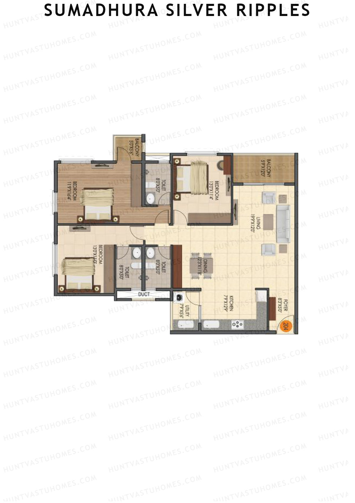Sumadhura Silver Ripples, Block E, Unit 4, 3BHK, Super Area 1805   sq ft 