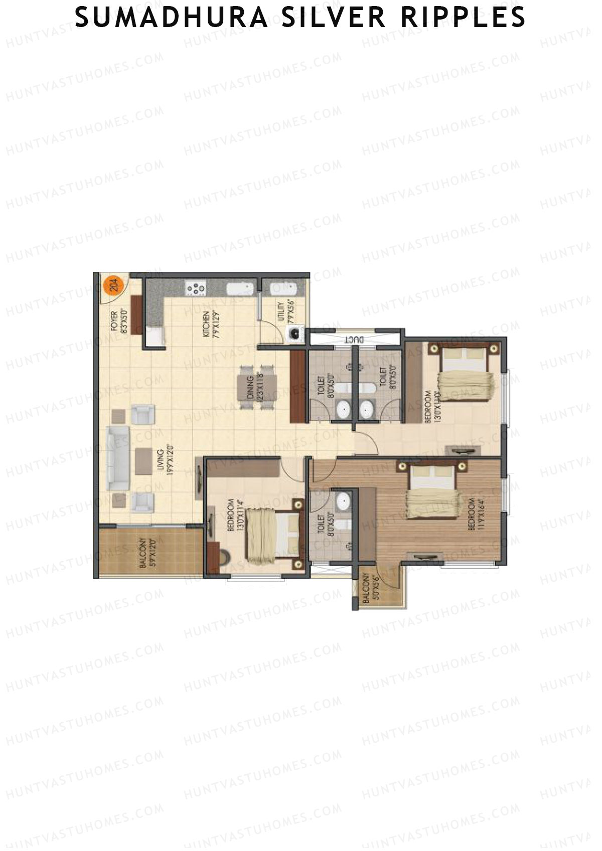 Sumadhura Silver Ripples, Block F, Unit 2, 3BHK, Super Area 1805   sq ft 