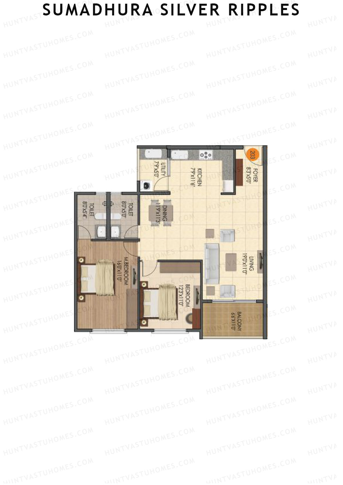 Sumadhura Silver Ripples, Block F, Unit 3, 2BHK, Super Area 1340   sq ft 