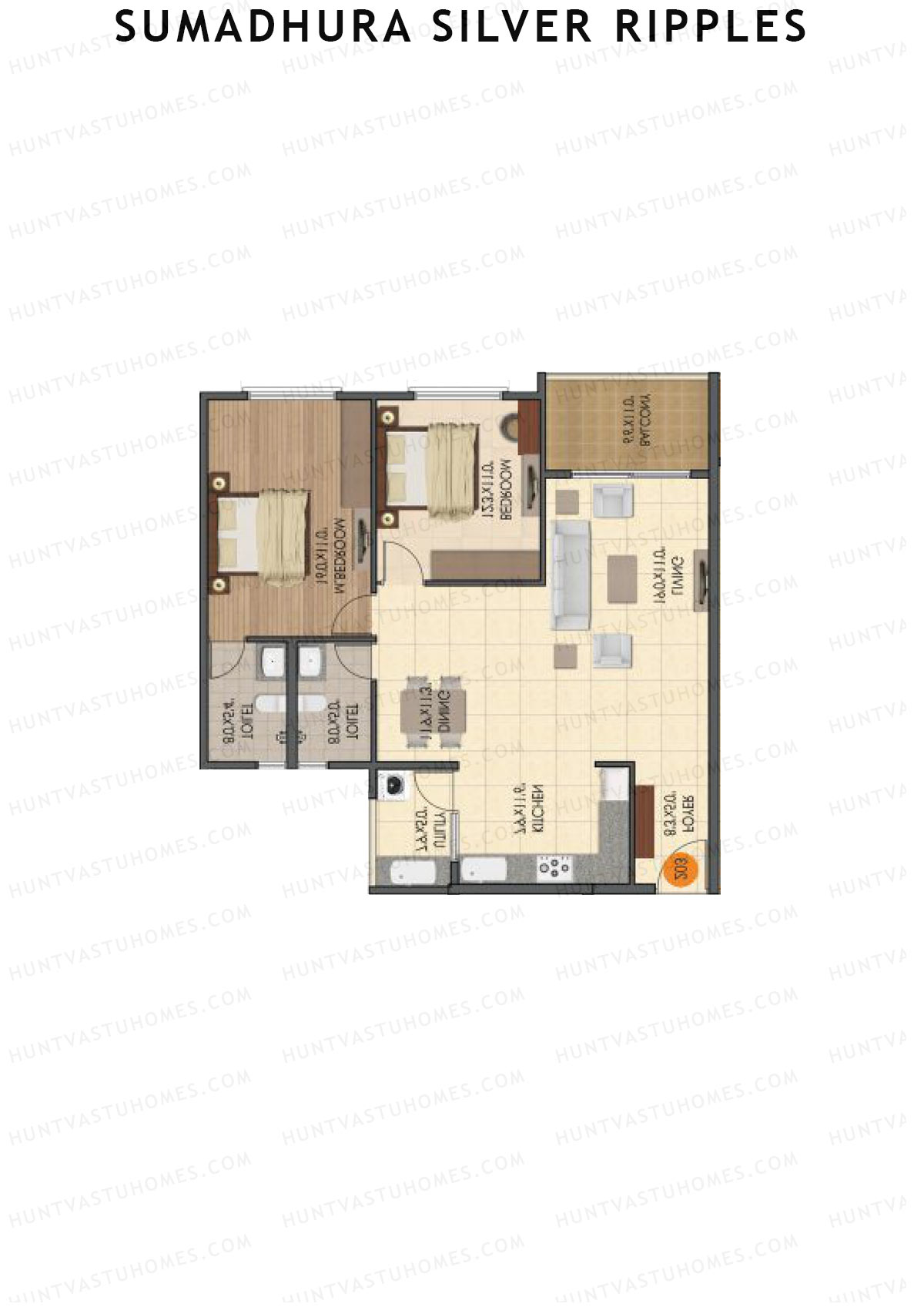 Sumadhura Silver Ripples, Block F, Unit 4, 2BHK, Super Area 1340   sq ft 