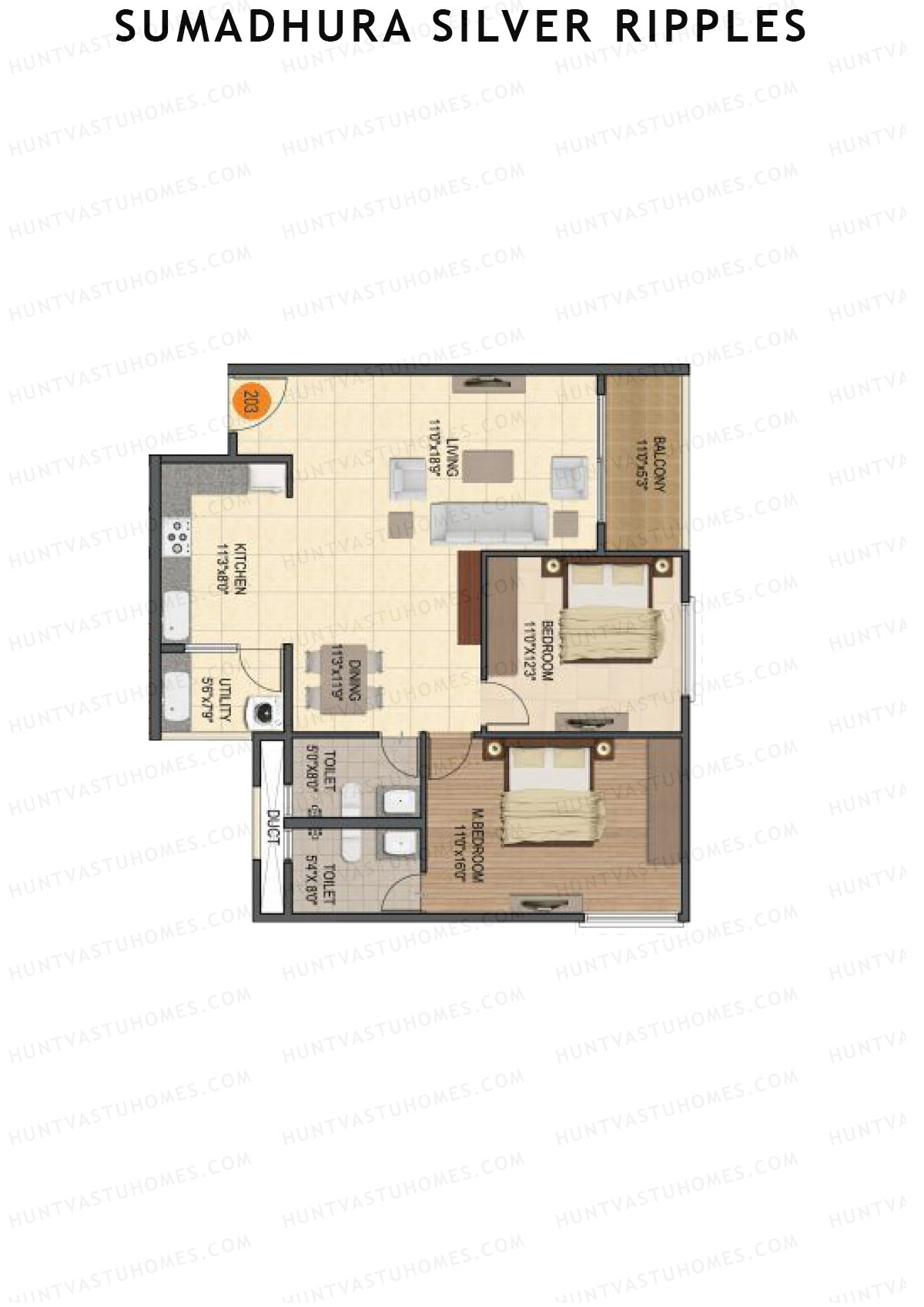 Sumadhura Silver Ripples, Block G, Unit 3, 2BHK, Super Area 1285   sq ft 