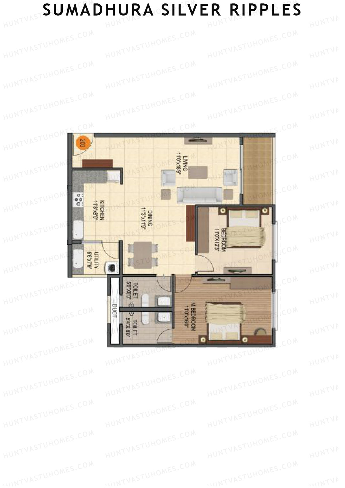 Sumadhura Silver Ripples, Block H, Unit 3, 2BHK, Super Area 1320   sq ft 
