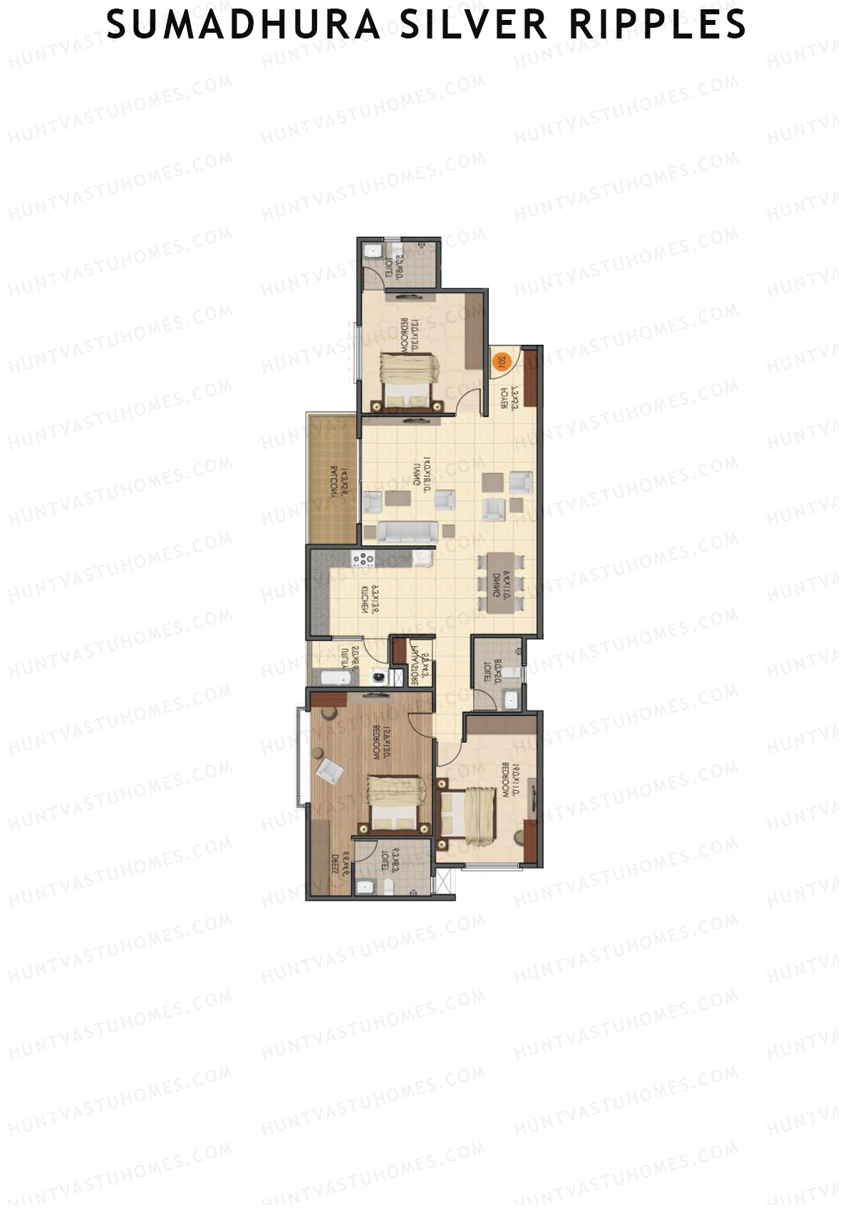 Sumadhura Silver Ripples, Block J, Unit 2, 3BHK, Super Area 1900   sq ft 