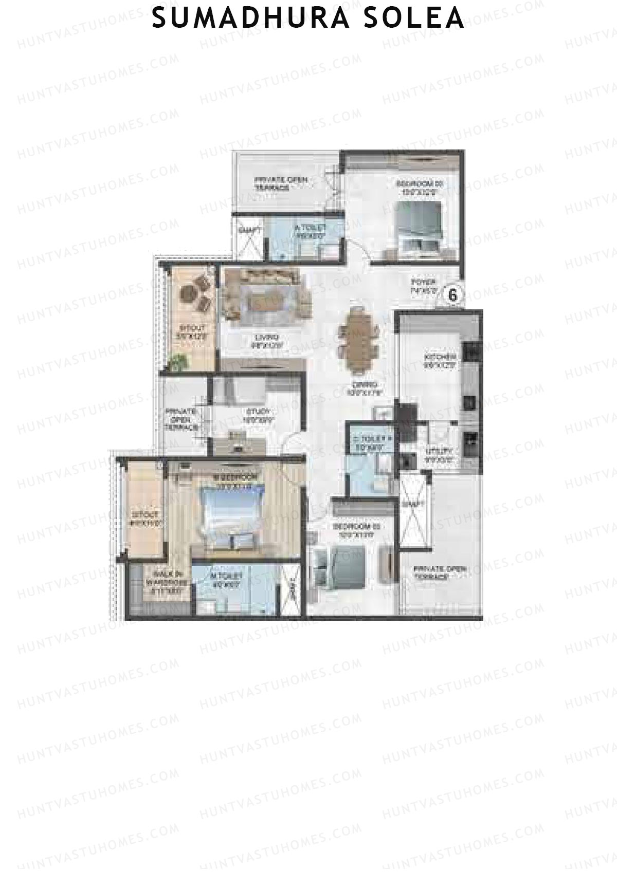 Sumadhura Solea, Wing Daphine, Unit 6, 3BHK, Super Area 2155   sq ft 