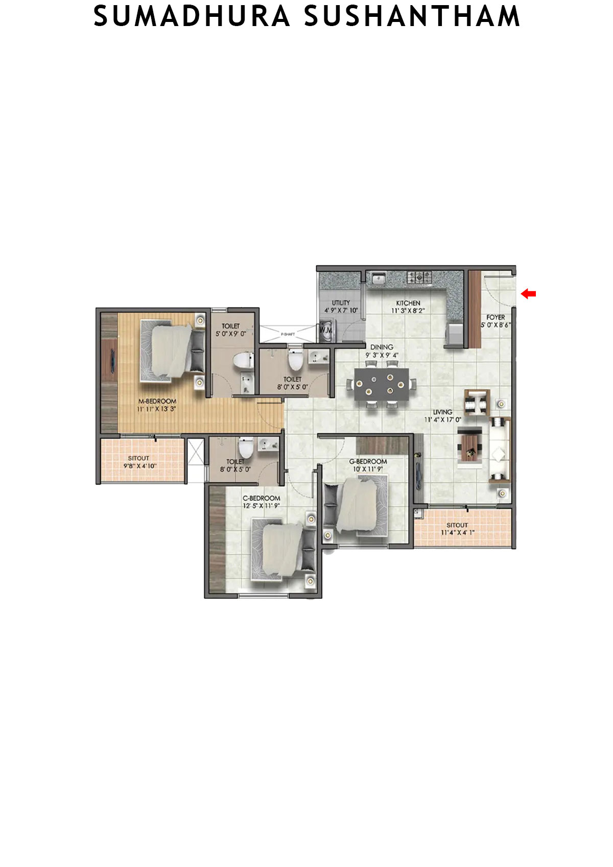 Sumadhura Sushantham Wing B Unit 3 Floor Plan