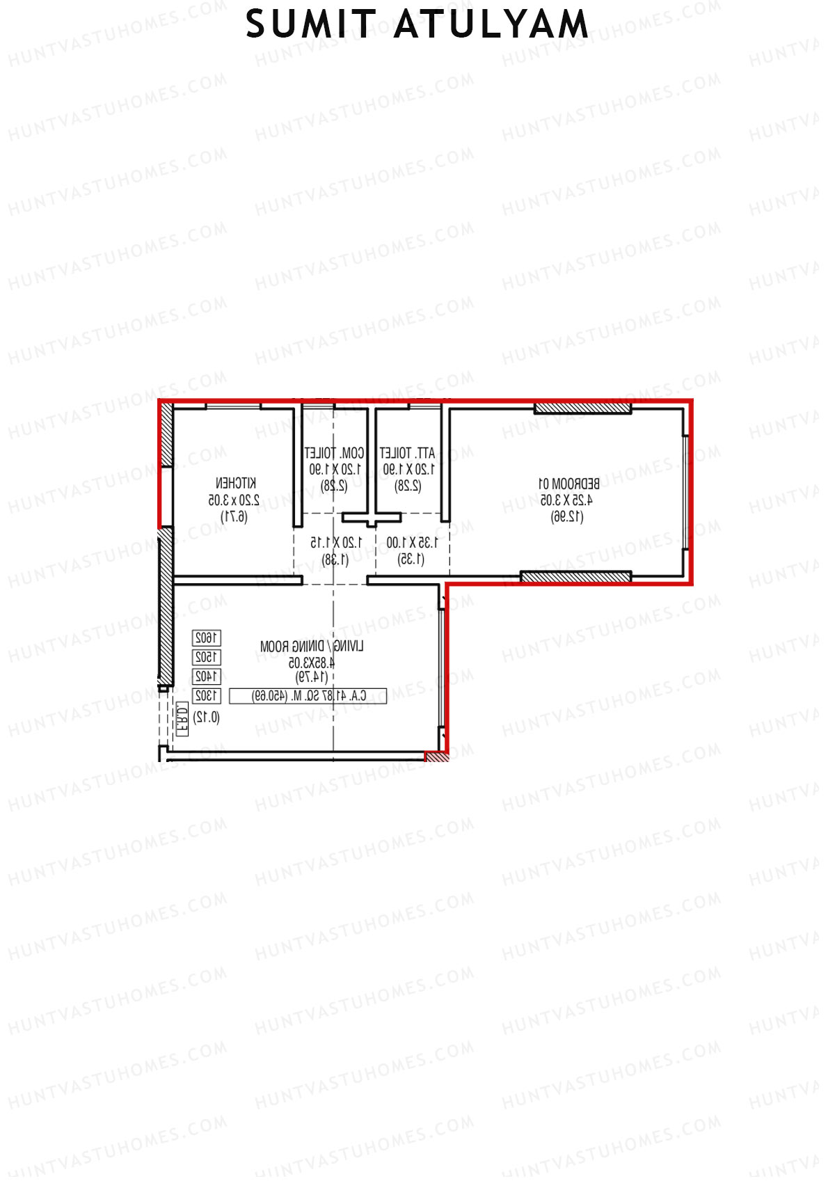 Sumit Atulyam, Wing B, Unit 3, 1BHK, Carpet Area 450   sq ft 
