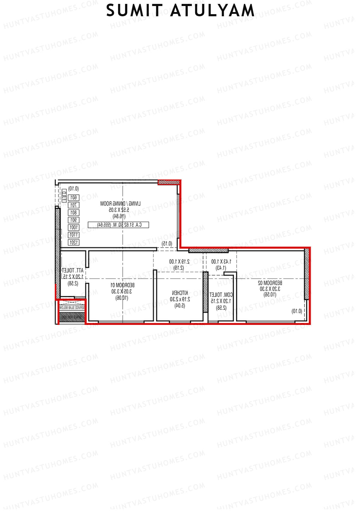 Sumit Atulyam, Wing B, Unit 4, 2BHK, Carpet Area 555   sq ft 