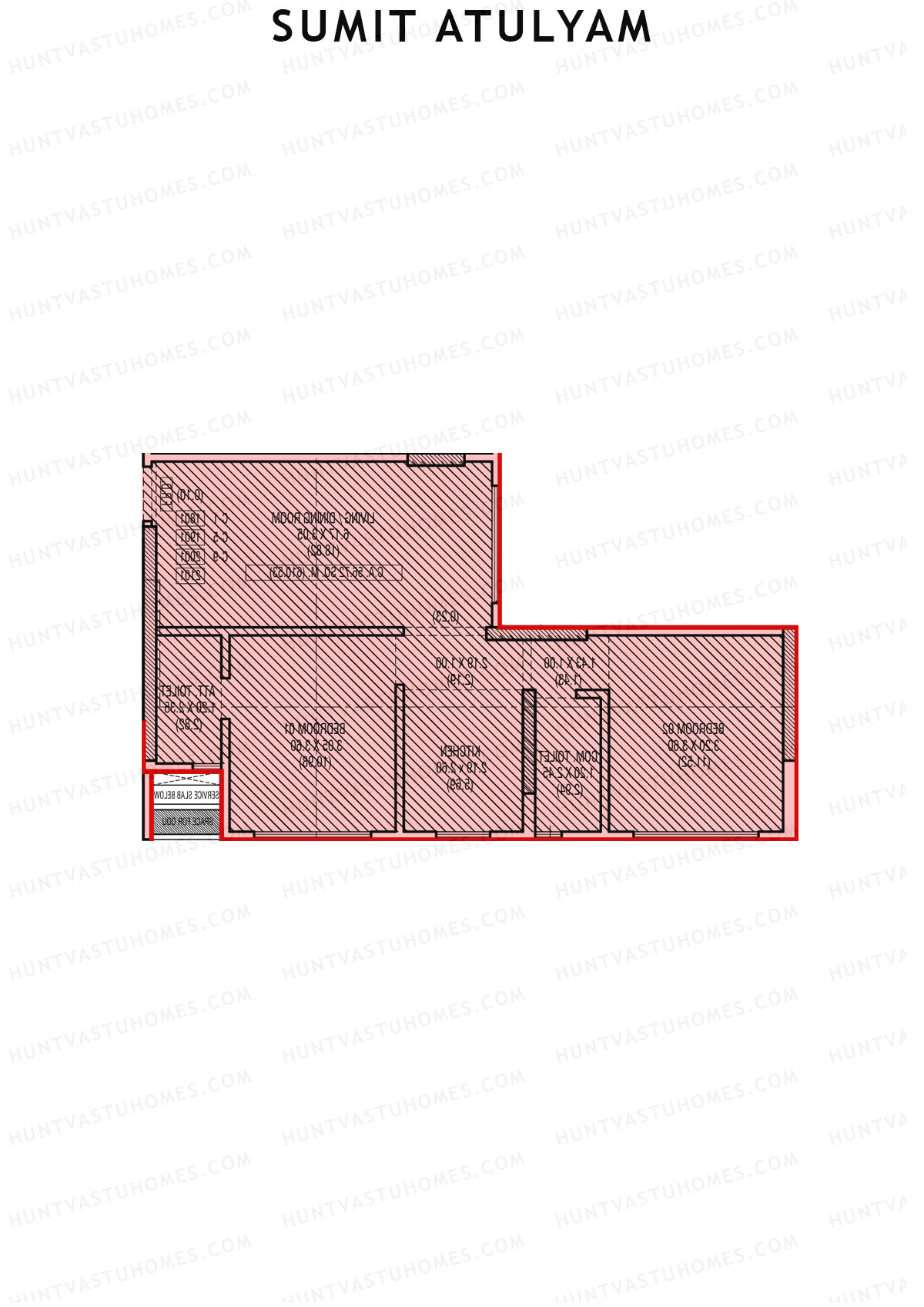 Sumit Atulyam, Wing B, Unit 4, 2BHK, Carpet Area 610   sq ft 