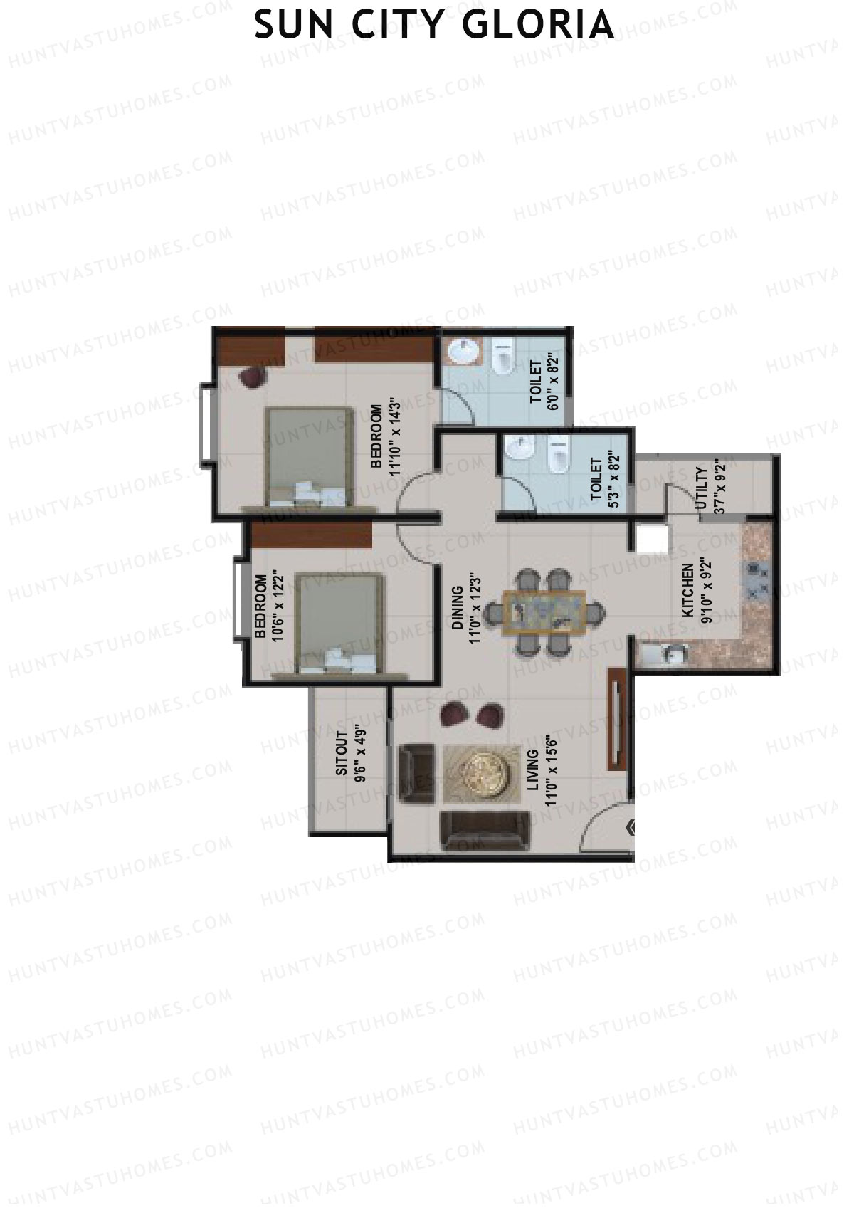 Sun City Gloria Block 2 Wing B Unit 10 Floor Plan